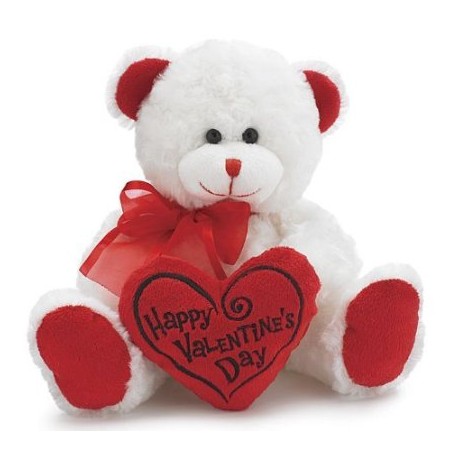 Bear 8" Animal Plush- White with Red Message Pillow