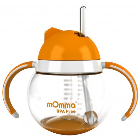 Lansinoh mOmma Straw Cup with Dual Handles, Orange