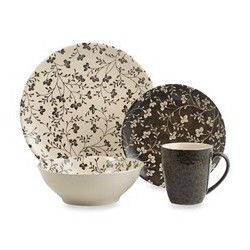 Sango Dinnerware, Fresh Flowers Black 16 Piece Set