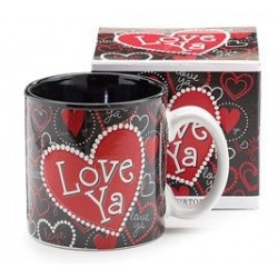 Love Ya Heart Red & Black 13oz Coffee Tea Mug- Kitchen Gift