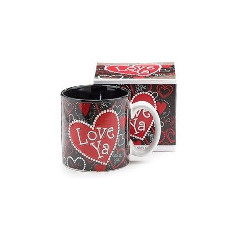 Love Ya Heart Red & Black 13oz Coffee Tea Mug- Kitchen Gift