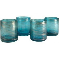 Artland Shimmer Double Old Fashioned Glass, 16-Ounce, Turquoise, Set of 4