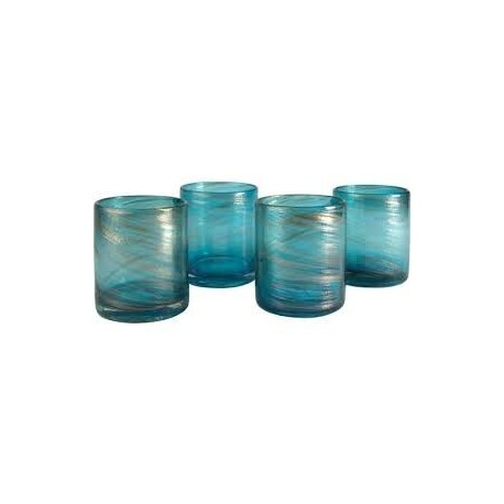 Artland Shimmer Double Old Fashioned Glass, 16-Ounce, Turquoise, Set of 4