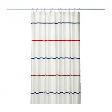 MYRVIKEN Shower curtain, white, blue/red 