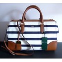 Lauren Ralph Lauren Beverley Double Zip Satchel Blue/WHite Stripe/NWT