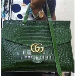GG Marmont Leather Crocodile MatteTtop Handle Bag