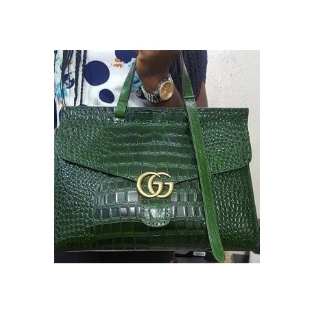 GG Marmont Leather Crocodile MatteTtop Handle Bag