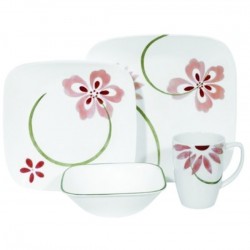 Corelle Pretty Pink Square 16-Piece Dinnerware Set, Service for 4 by Corelle, 