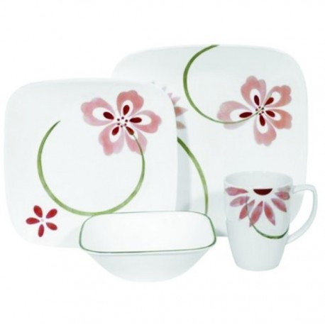 Corelle Pretty Pink Square 16-Piece Dinnerware Set, Service for 4 by Corelle, 